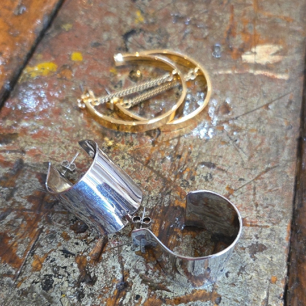 Gold and Silver Hoop Earrings Set